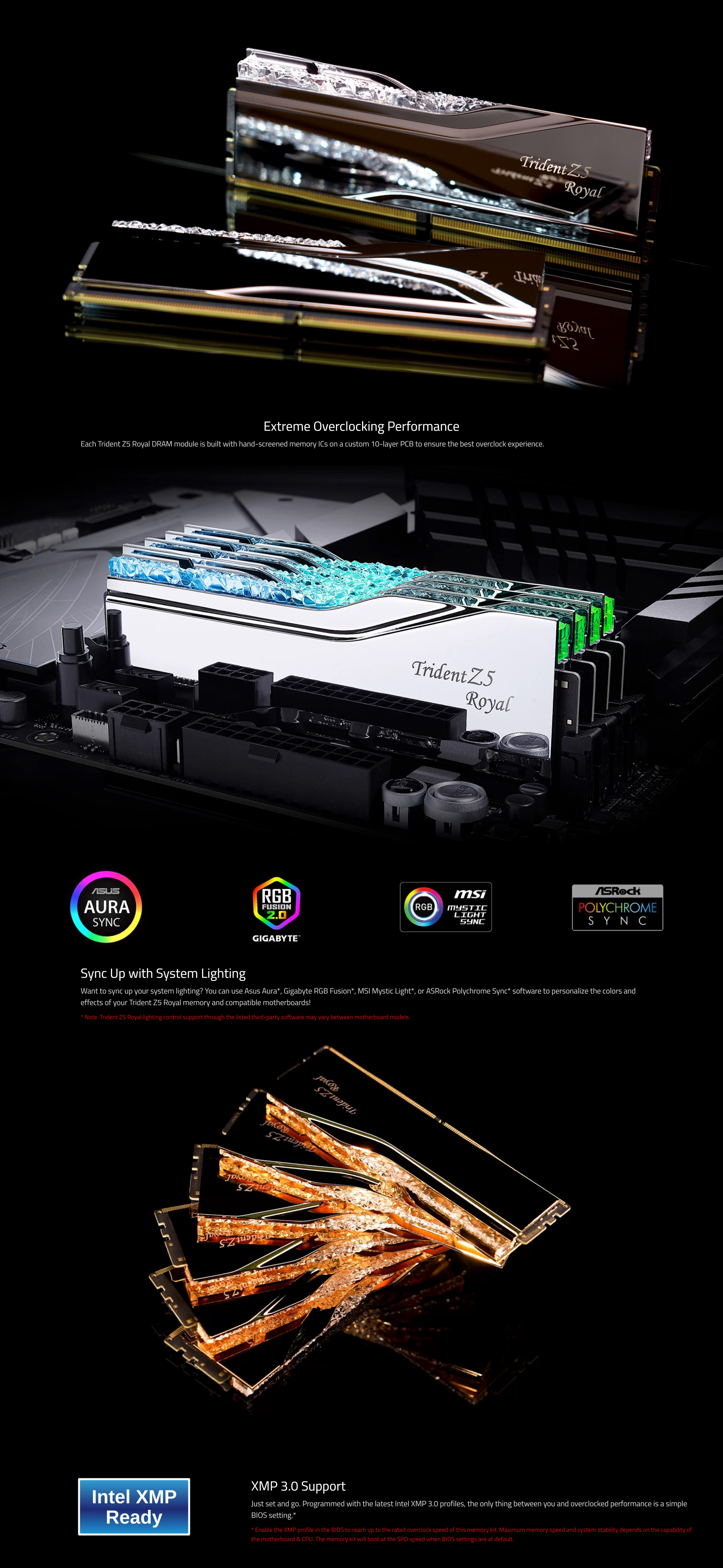 A large marketing image providing additional information about the product G.Skill Trident Z5 Royal RGB 32GB Kit (2x16GB) DDR5 C34 7200MHz - Silver - Additional alt info not provided